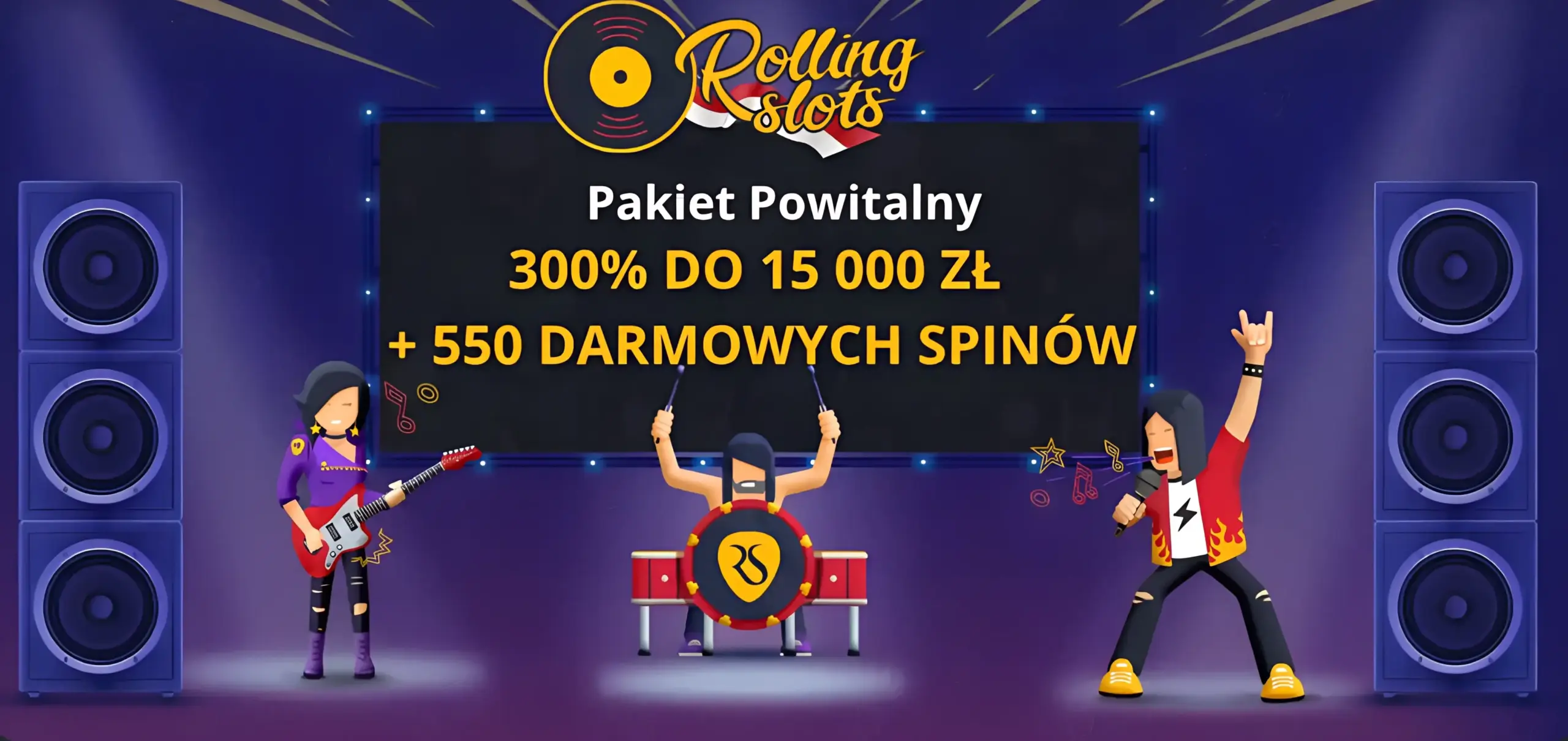 Pakiet powitalny Rolling Slots Casino z darmowymi spinami i bonusem do 300%